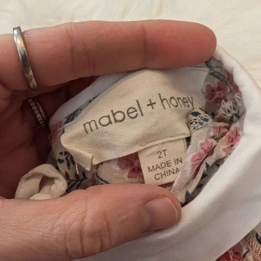 mabel + honey Willow A-Line Dress Floral Pink White Peter Pan Sleeveless 2T